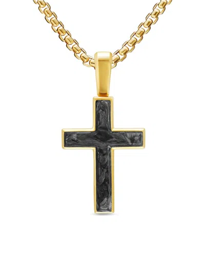 David Yurman Men's Cross Amulet In 18k Yellow Gold With Forged Carbon, 24mm