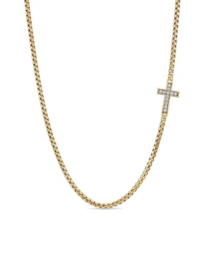 David Yurman Men's Cross Station Necklace In 18k Yellow Gold