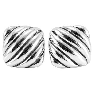 Pre-owned David Yurman Men's  925 Sterling Silver Sculpted Cable Cushion Cufflinks In Multi