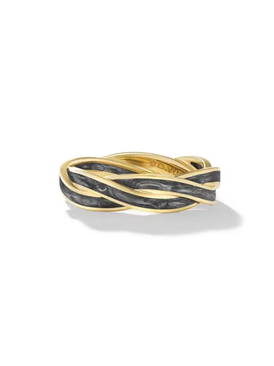 David Yurman Men's Dy Helios Band Ring In 18k Yellow Gold In Forged Carbon