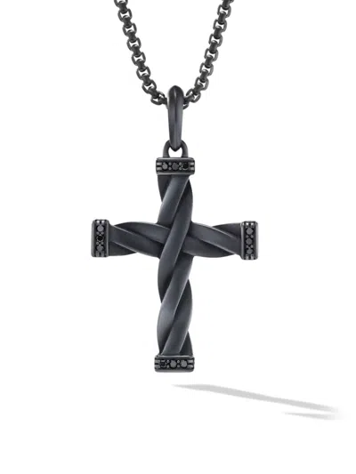 David Yurman Men's Dy Helios Cross Pendant In Black Titanium In Black Diamond