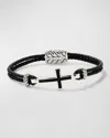 David Yurman Men's Exotic Stone Cross Station Leather Bracelet With Silver, 26mm In Black