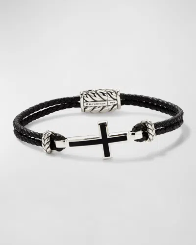 David Yurman Men's Exotic Stone Cross Station Leather Bracelet With Silver, 26mm