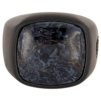 Pre-owned David Yurman Men's Exotic Stone Ring With Pietersite In Black Titanium
