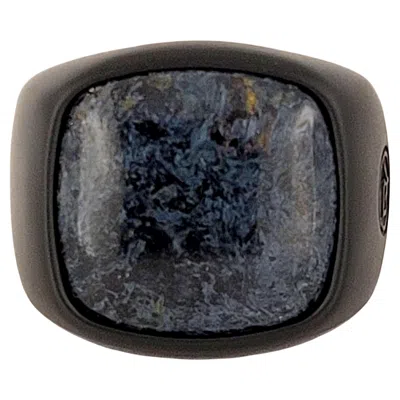 Pre-owned David Yurman Men's Exotic Stone Ring With Pietersite In Black Titanium
