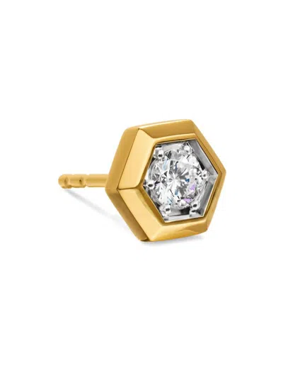 David Yurman Men's Faceted Hex Stud Earring In 18k Yellow Gold With Diamond, 8mm In Orange