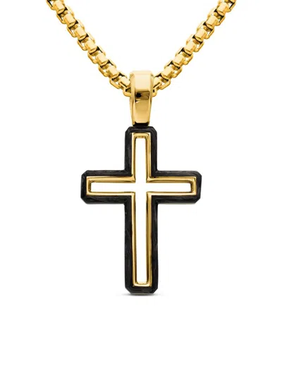David Yurman Men's Forged Carbon Cross Pendant In 18k Yellow Gold, 24mm In Metallic