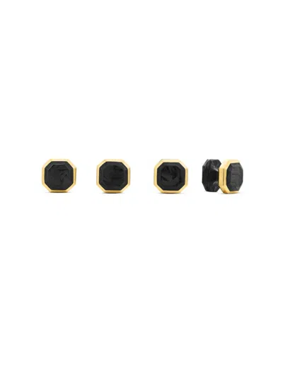 David Yurman Men's Forged Carbon Tuxedo Studs In 18k Yellow Gold In Multi