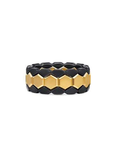 David Yurman Men's Hex Stack Ring In 18k Yellow Gold In Multi