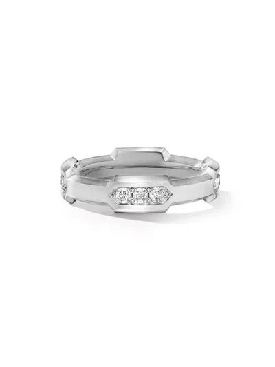 David Yurman Sterling Silver Hex Station Diamond Band Ring (6mm)