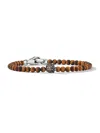 David Yurman Men's Memento Mori Skull Station Bracelet In Sterling Silver In Tigers Eye