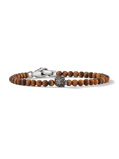 David Yurman Men's Memento Mori Skull Station Bracelet In Sterling Silver In Brown