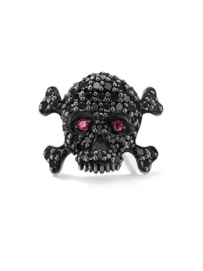 David Yurman Men's Memento Mori Skull Stud Earring In Sterling Silver In Black Diamond