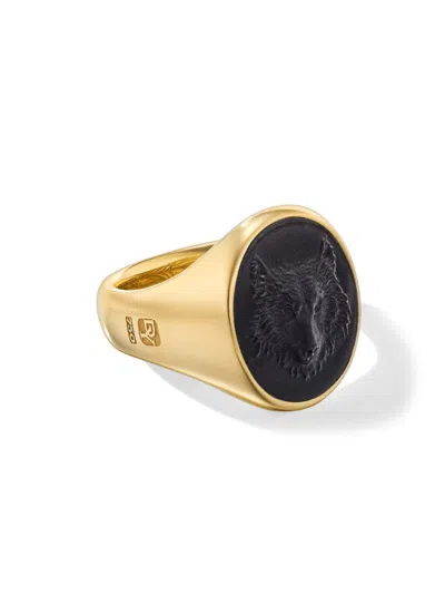 David Yurman Men's Petrvs Wolf Signet Ring In 18k Yellow Gold In Black Onyx