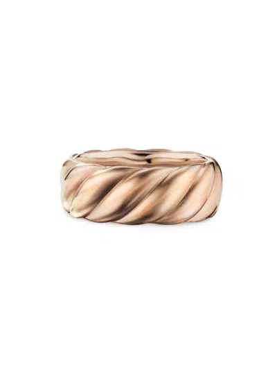 David Yurman Men's Sculpted Cable Contour Band Ring In 18k Rose Gold, 9mm In Pink