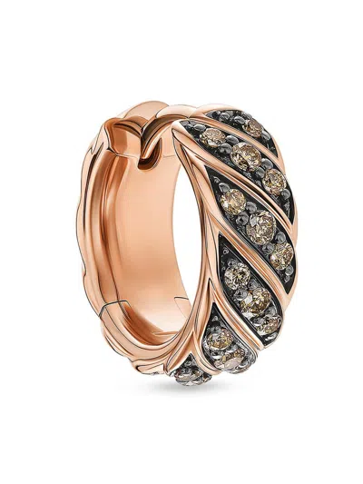 David Yurman Men's Sculpted Cable Hoop Earring In 18k Rose Gold With Cognac Diamonds, 12.8mm In Pink