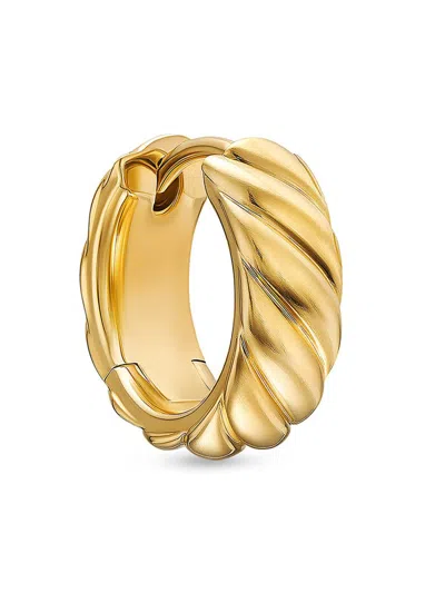 David Yurman Men's Sculpted Cable Hoop Earring In 18k Yellow Gold, 12.8mm In Blue
