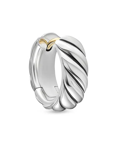 David Yurman Men's Sculpted Cable Hoop Earring In Sterling Silver, 12.8mm In Metallic