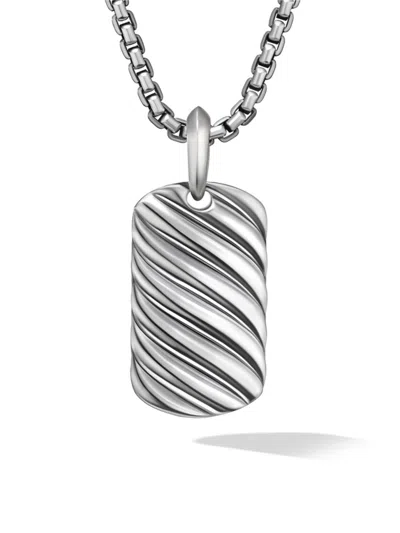 David Yurman Sterling Silver Small Sculpted Cable Tag Pendant