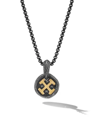 David Yurman Men's Shipwreck Coin Amulet In Sterling Silver With 18k Yellow Gold, 17mm In Black