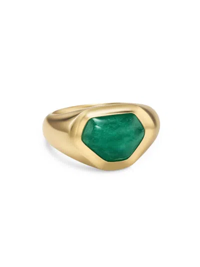 David Yurman Men's Shipwreck Signet Ring In 18k Yellow Gold In Emerald