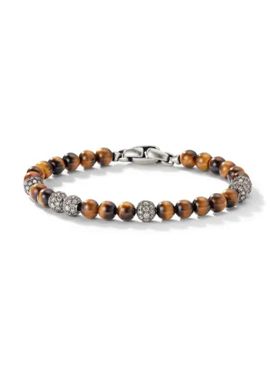 David Yurman Men's Spiritual Beads Bracelet In Sterling Silver In Tigers Eye