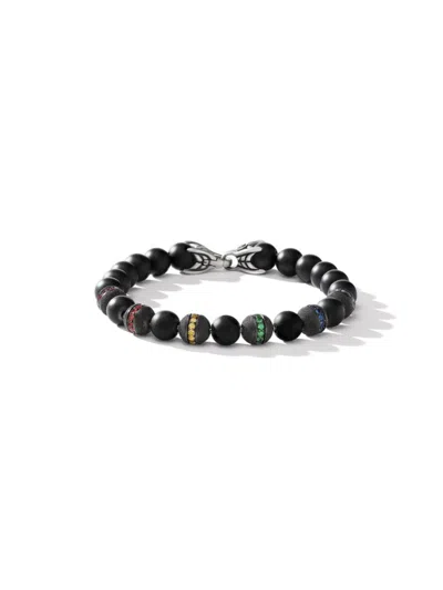 David Yurman Men's Spiritual Beads Rainbow Bracelet In Sterling Silver In Sapphire