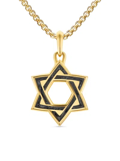 David Yurman Men's Star Of David Amulet In 18k Yellow Gold With Forged Carbon, 25mm In Green