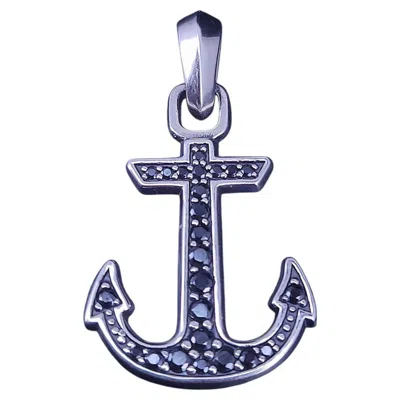 Pre-owned David Yurman Men's Sterling Silver Maritime Anchor Amulet Pave Black Diamond