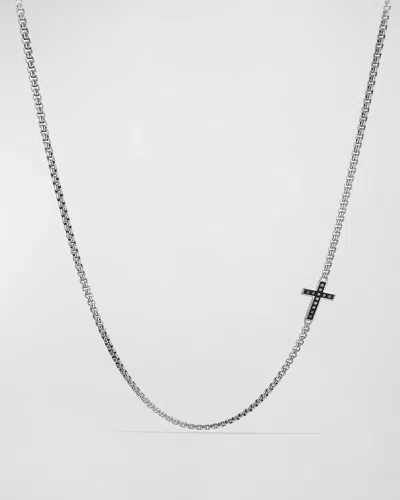 David Yurman Men's Streamline Cross Necklace With Black Diamonds In Silver, 3.6mm In Metallic
