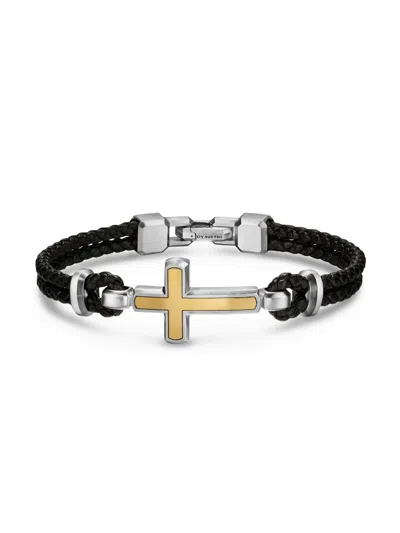 David Yurman Men's Streamline Cross Station Bracelet In Black Leather