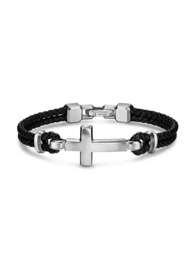 David Yurman Men's Streamline Cross Station Bracelet In Black Leather In Silver