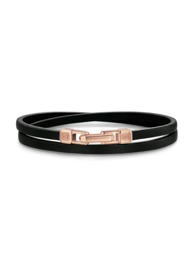 David Yurman Men's Streamline Double Wrap Black Leather Bracelet, 5.2mm In Neutral