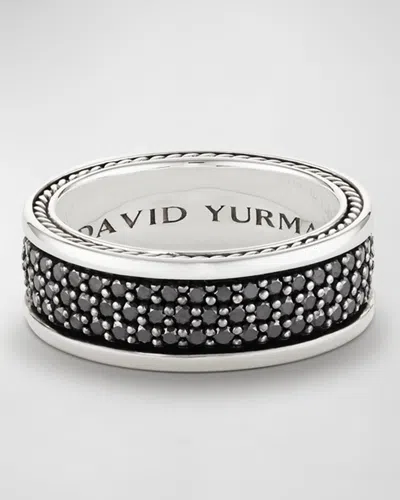 David Yurman Men's Streamline Three-row Band Ring With Black Diamonds In Silver, 8.5mm