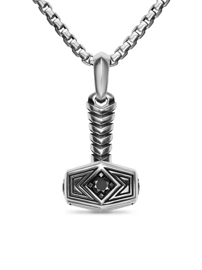 David Yurman Men's Thor Hammer Amulet In Sterling Silver With Black Diamonds, 25mm In Green