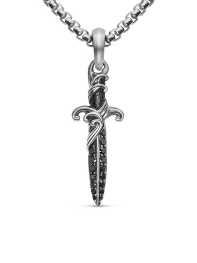 David Yurman Men's Waves Dagger Amulet In Sterling Silver With Black Diamonds, 31mm In Metallic