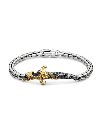 David Yurman Men's Waves Dagger Bracelet With 18k Yellow Gold And Pavé Black Diamonds In Metallic