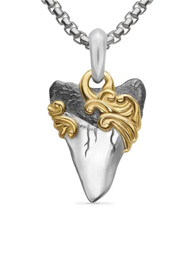 David Yurman Men's Waves Shark Tooth Amulet In Sterling Silver With 18k Yellow Gold, 25mm In Metallic