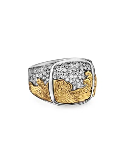 David Yurman Men's Waves Signet Ring In Sterling Silver In Diamond