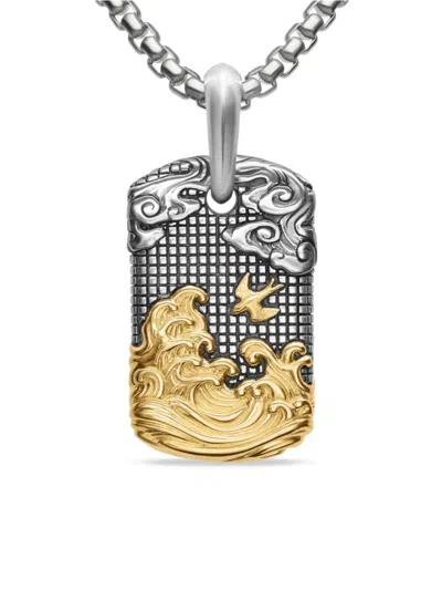 David Yurman Men's Waves Tag In Sterling Silver With 18k Yellow Gold, 27mm