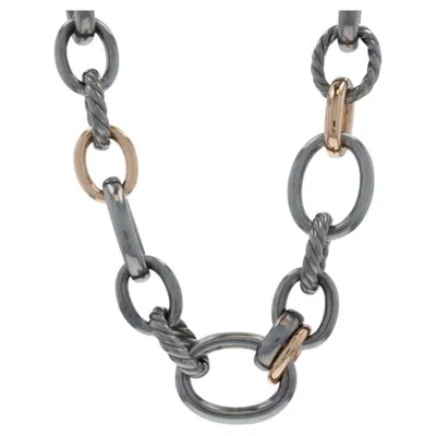 Pre-owned David Yurman Mercer Melange Pave Dia Necklace 18 1/2" Sterling 925 Rose Gold 18k In Red