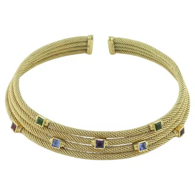 Pre-owned David Yurman Mesh Choker 18k Yellow Gold With Multi-colored Stones