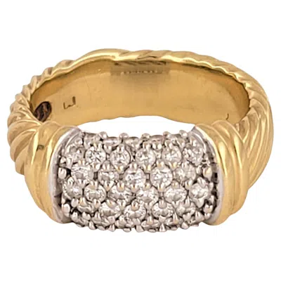 Pre-owned David Yurman Metro Cable Ring Size 6.75 Pave Diamond 8mm Wide Band 18k Gold In Multi
