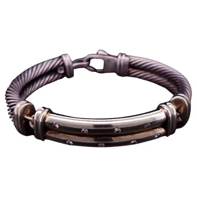 Pre-owned David Yurman Metro Double Cable Diamond Bracelet Sterling Silver 14k Yellow Gold