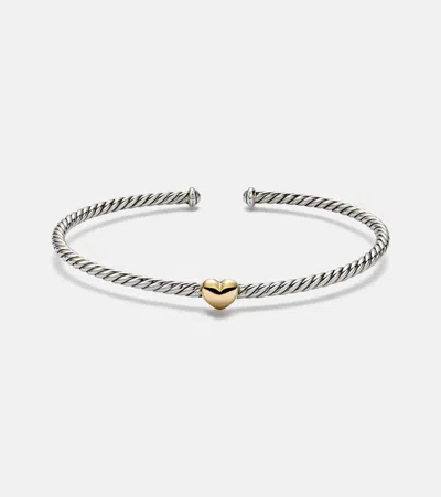 David Yurman Micro Cable Flex Heart Station 14kt Gold (585/1000) And 925 Sterling Silver Bracelet In Metallic