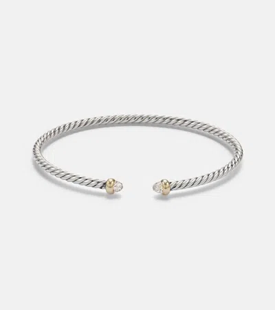 David Yurman Micro Cable Flex® Sterling Silver And 14kt Gold Cuff Bracelet With Diamonds In Red