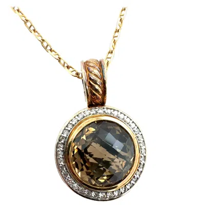 Pre-owned David Yurman Modern Gold & Silver Natural Smoky Topaz & Diamond Pendant By  In Multi