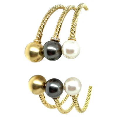 Pre-owned David Yurman Modern Gold  Solari Pearl & Diamond Flex Bangle 3 Bracelet Set In Multi