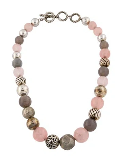 Pre-owned David Yurman Moonstone, Chalcedony & Rose Quartz Elements Bead Strand Necklace, 20" In Multi