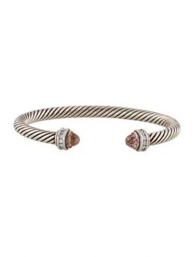 Pre-owned David Yurman Morganite & Diamond Classic Cable Bracelet, 6" In Multi